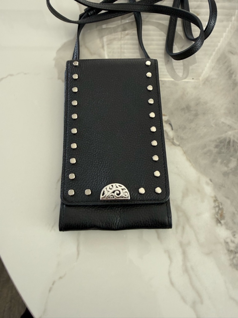 Brighton Black Leather phone case with wallet Swirl Lining